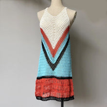 Load image into Gallery viewer, Bohemian Multi Color-Blocked Short Dress Casual Summer Sexy Vneck
